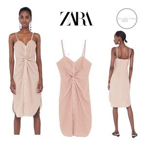 Zara Gingham Front Knot Midi Dress Size Large